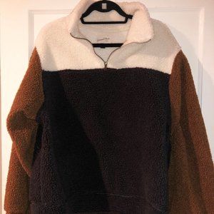 Half Zip Colorblocked Teddy Pullover Sweatshirt